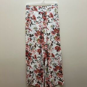Ricki's White Wide-Leg Floral Pants with Pink & Green Accents